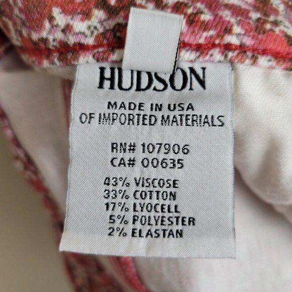 Hudson Nico Midrise Ankle Spr Skinny Floral Jeans Red White Size 28 - Picture 8 of 10